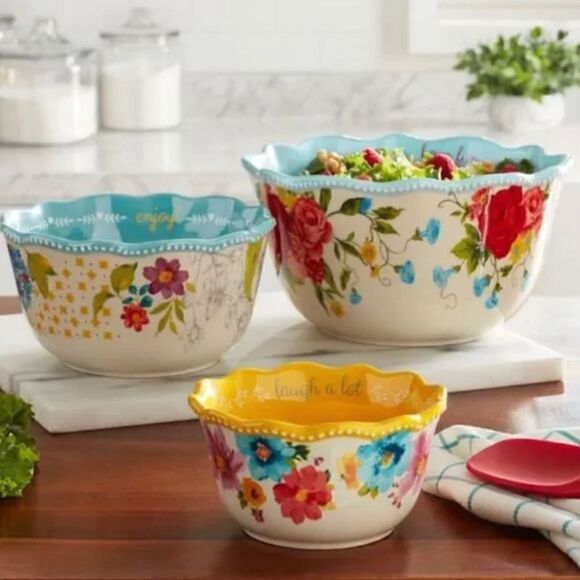 🦋 New Pioneer Woman Sweet Rose Sentiment Serving Bowls, 3-Piece Set - Picture 5 of 8